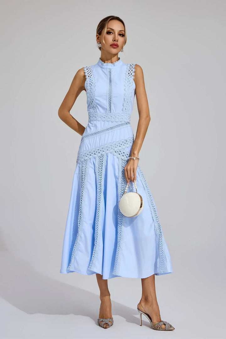 Damen Ärmelloses Spitzen Midi Hochzeitsgastkleid