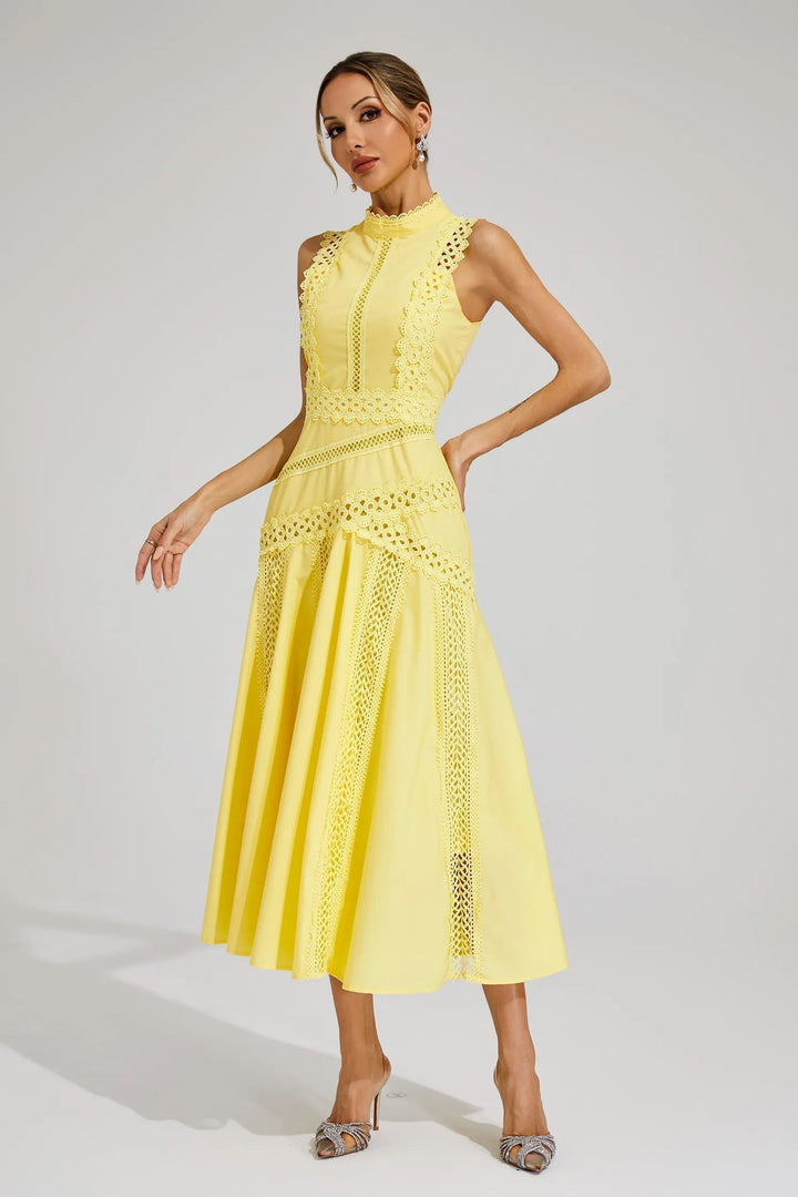Damen Ärmelloses Spitzen Midi Hochzeitsgastkleid