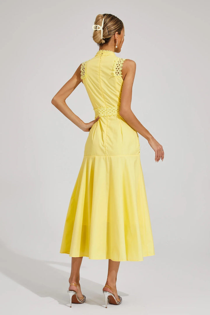 Damen Ärmelloses Spitzen Midi Hochzeitsgastkleid