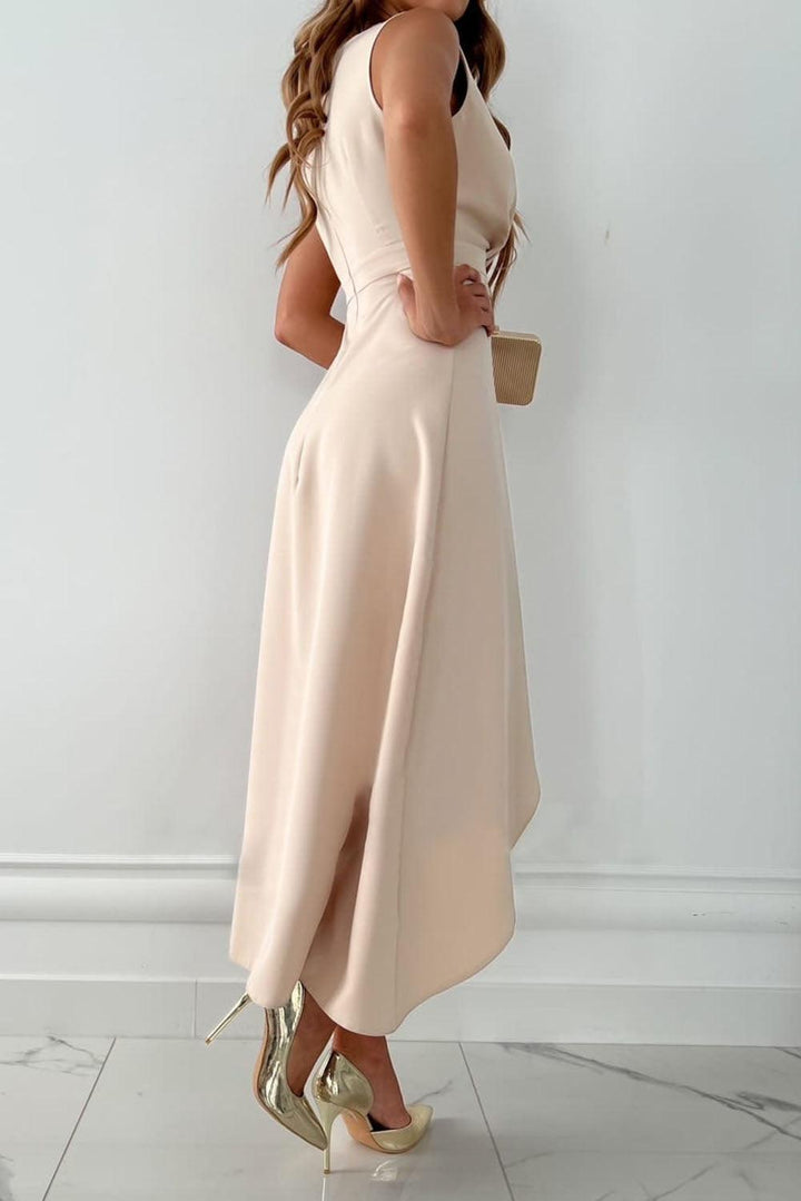 Damen Ärmelloses Asymmetrisches Midi Hochzeitsgastkleid