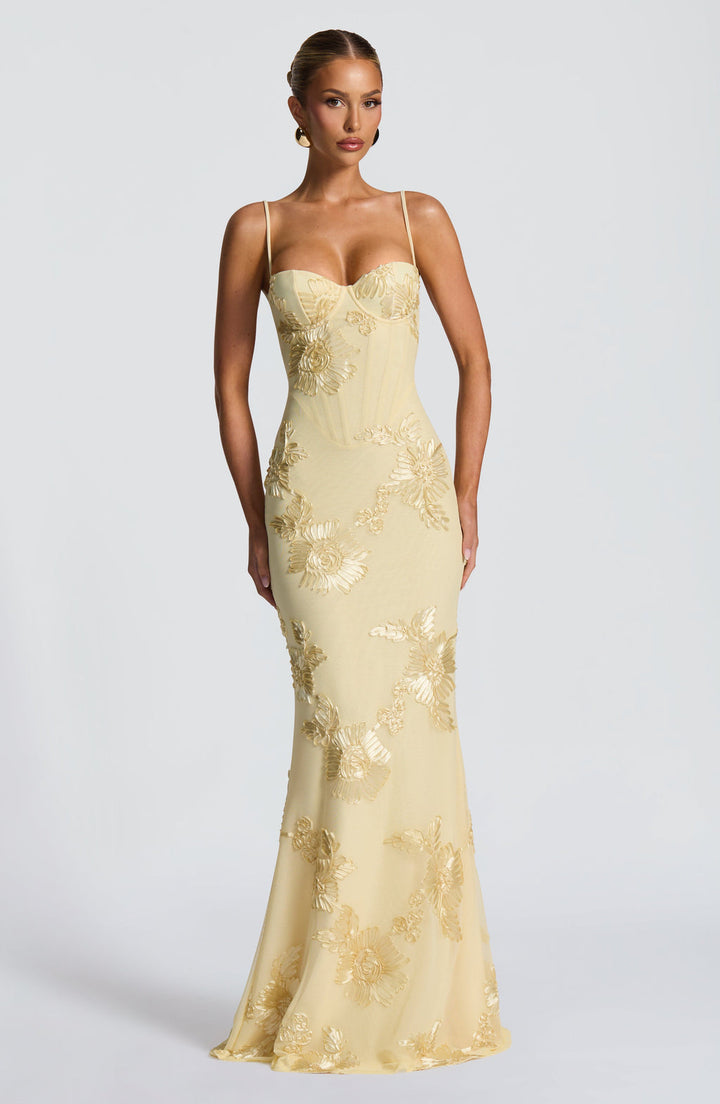 Damen Maxi Hochzeitsgastkleid mit floralem Stickerei