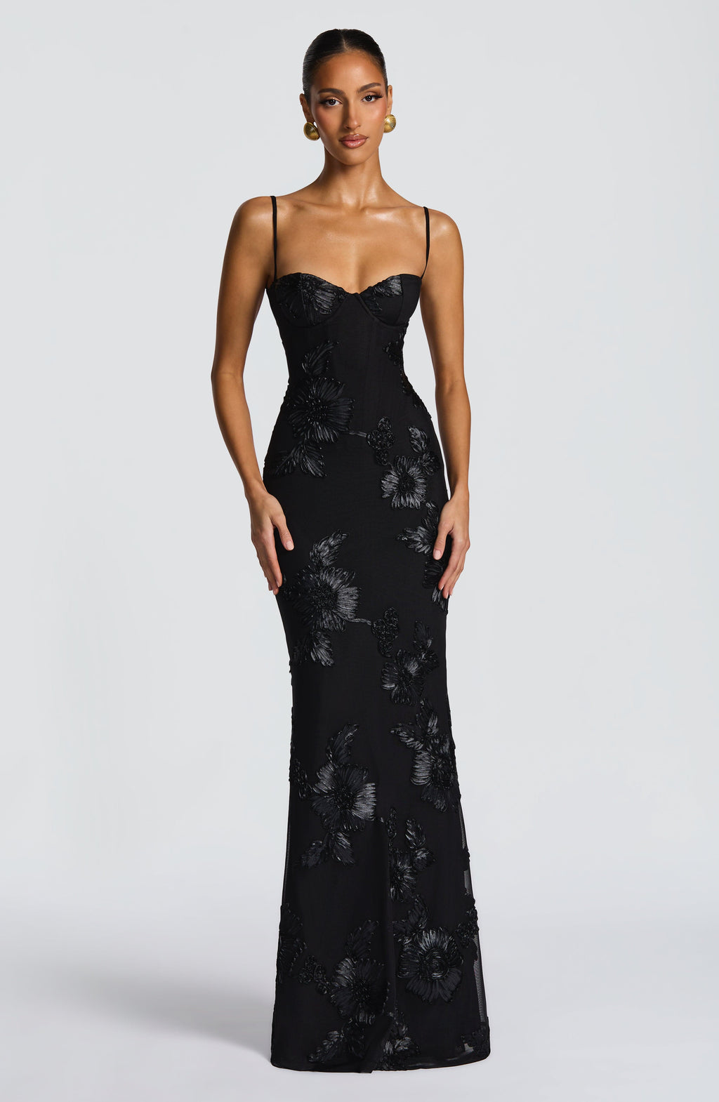 Damen Maxi Hochzeitsgastkleid mit floralem Stickerei
