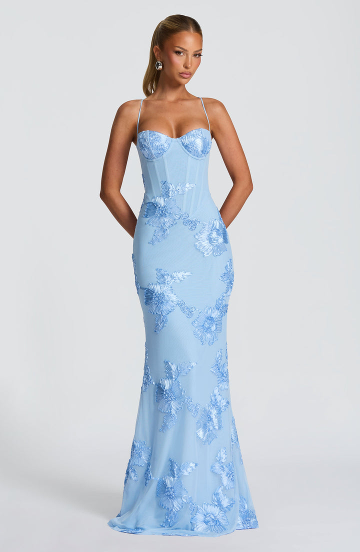 Damen Maxi Hochzeitsgastkleid mit floralem Stickerei