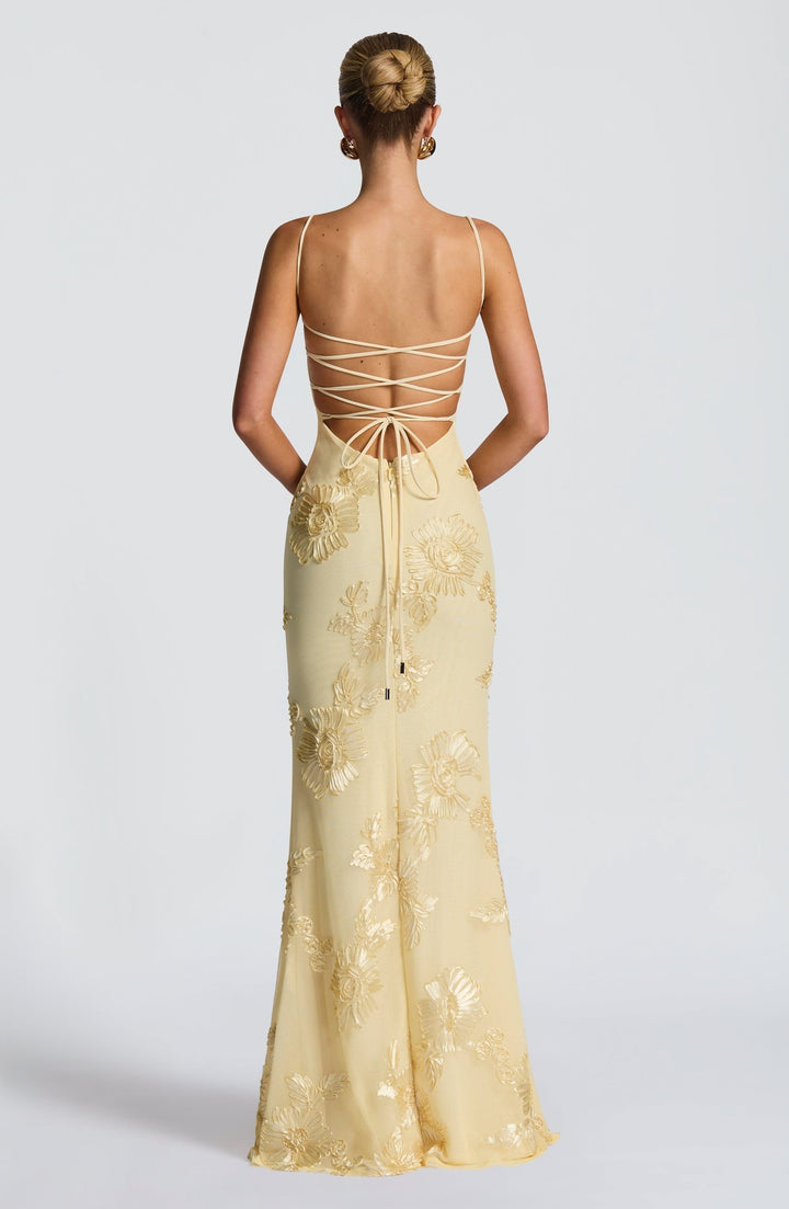 Damen Maxi Hochzeitsgastkleid mit floralem Stickerei