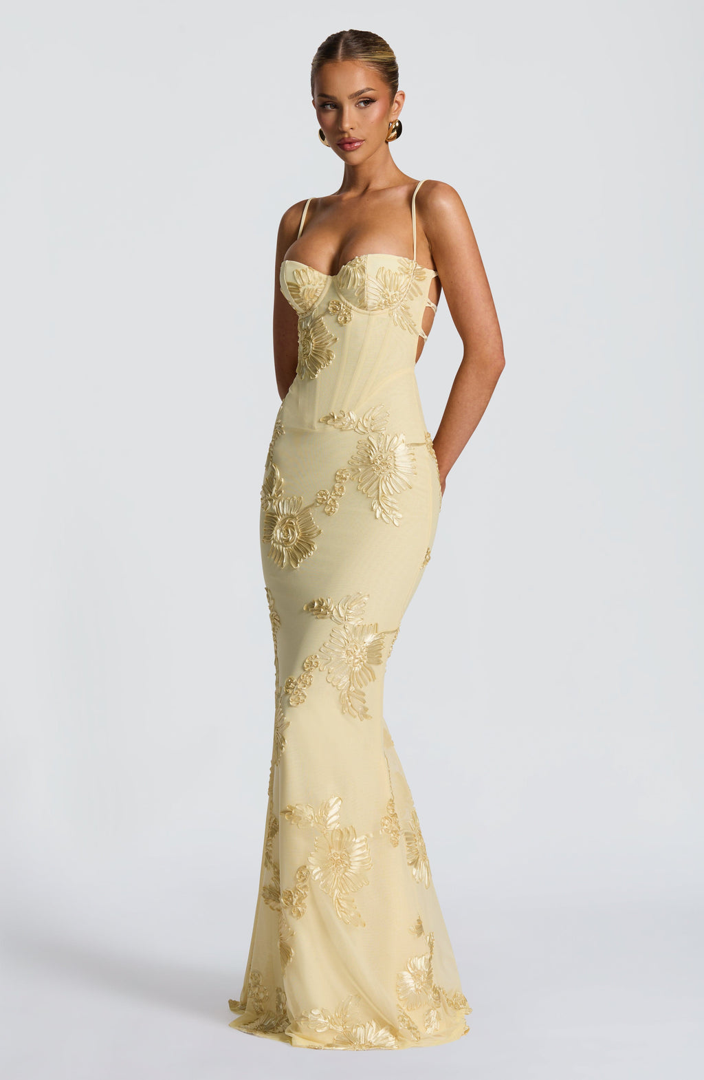 Damen Maxi Hochzeitsgastkleid mit floralem Stickerei