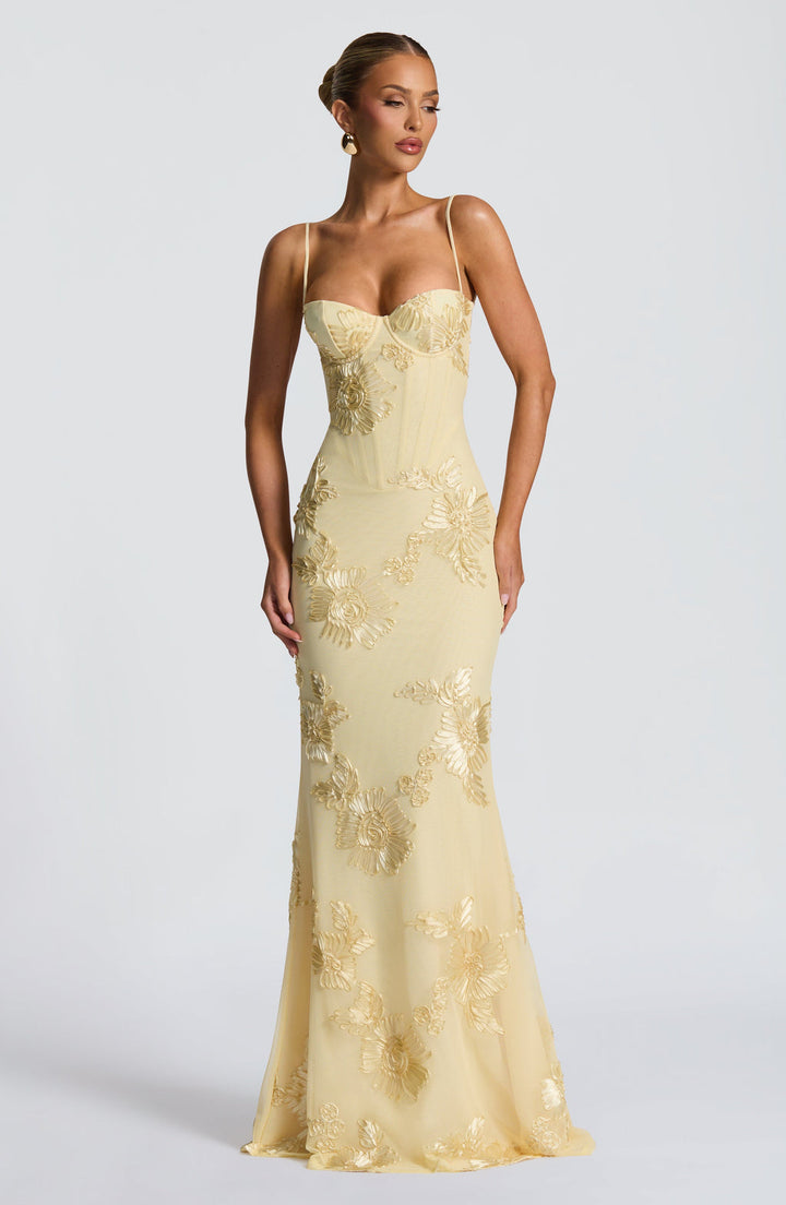 Damen Maxi Hochzeitsgastkleid mit floralem Stickerei