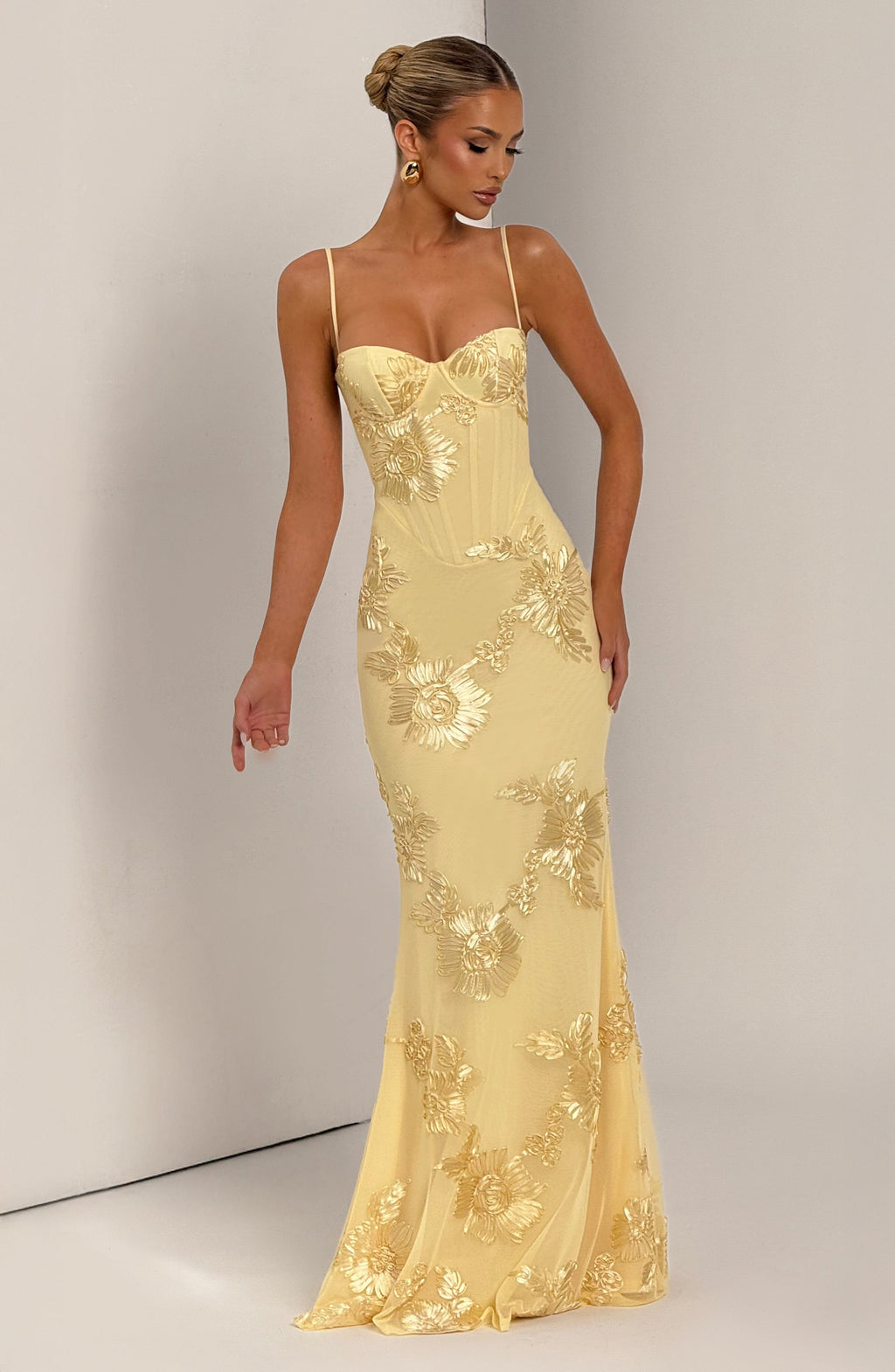 Damen Maxi Hochzeitsgastkleid mit floralem Stickerei