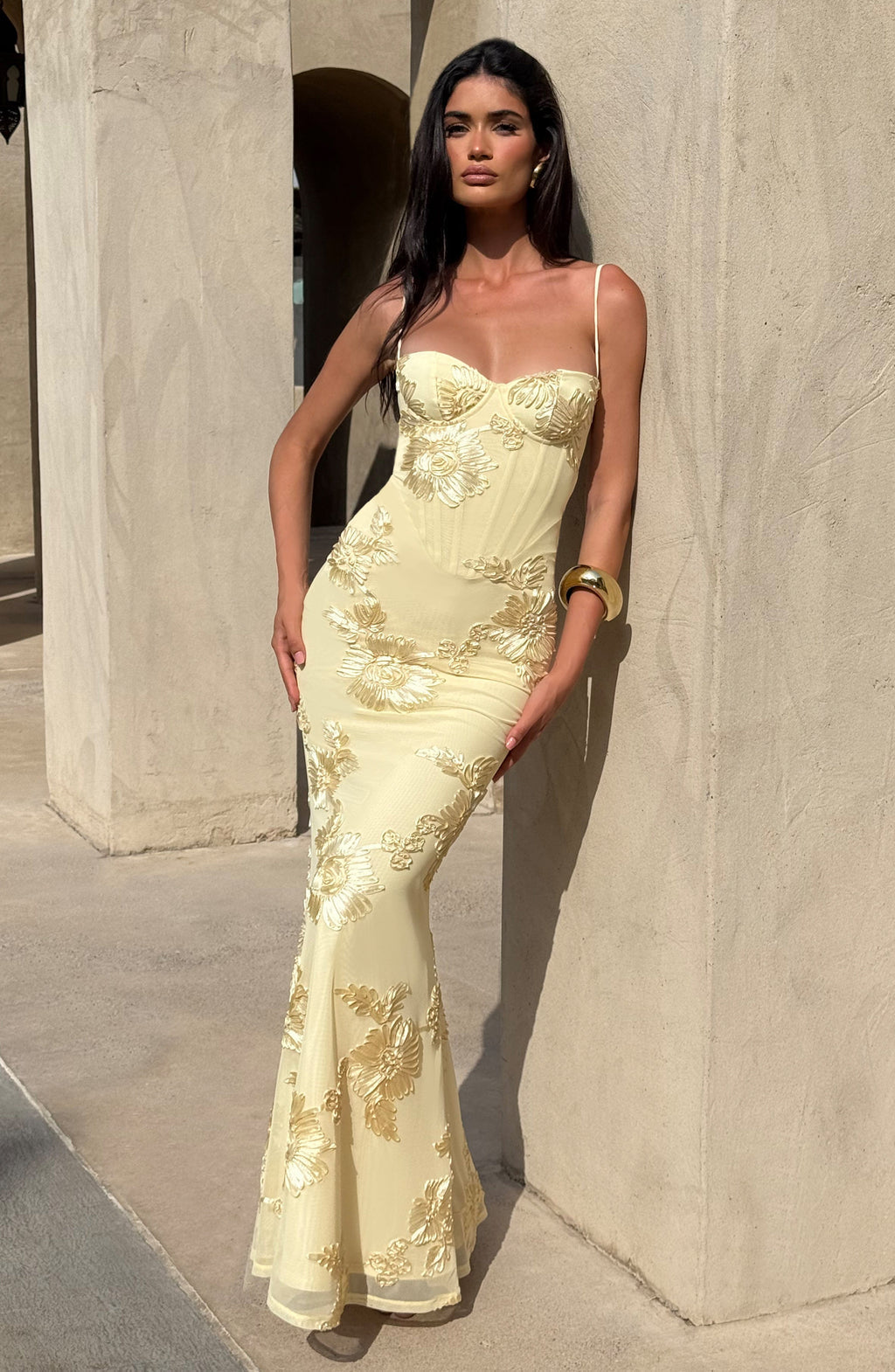 Damen Maxi Hochzeitsgastkleid mit floralem Stickerei