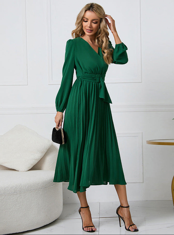 Damen Midi Hochzeitsgastkleid mit langen Ärmeln