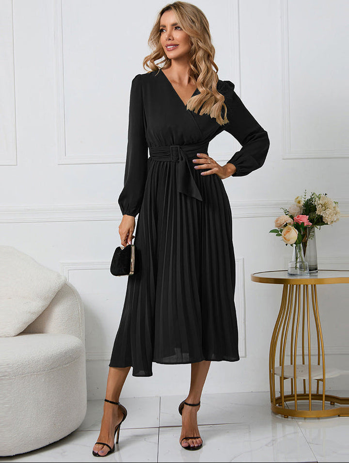Damen Midi Hochzeitsgastkleid mit langen Ärmeln