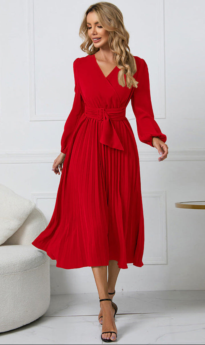 Damen Midi Hochzeitsgastkleid mit langen Ärmeln