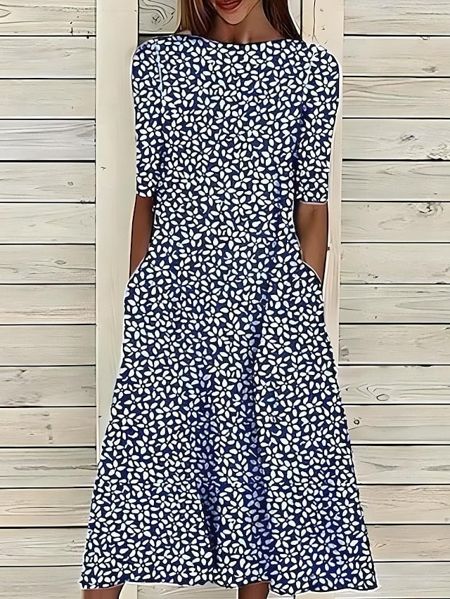 Sela - Damen Midi Kleid mit Küstenblumen-Design
